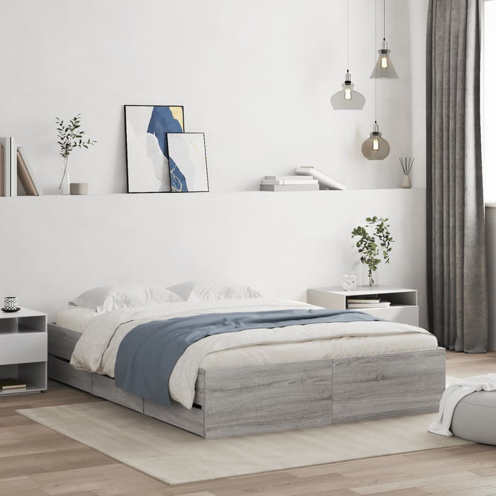 Cadru de pat cu sertare gri sonoma 120x190 cm lemn prelucrat WALTI