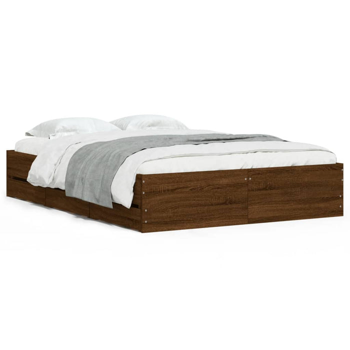 Cadru pat cu sertare stejar maro 120x190 cm lemn prelucrat WALTI