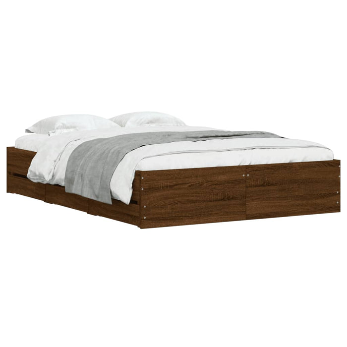 Cadru pat cu sertare stejar maro 120x190 cm lemn prelucrat WALTI