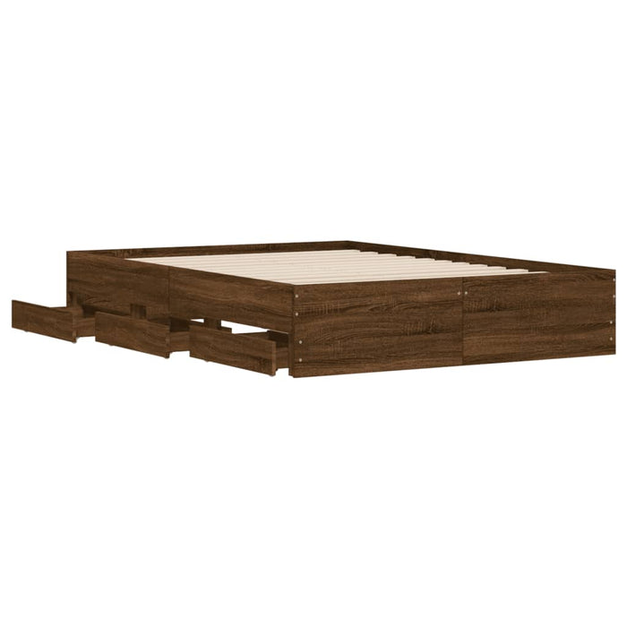 Cadru pat cu sertare stejar maro 120x190 cm lemn prelucrat WALTI