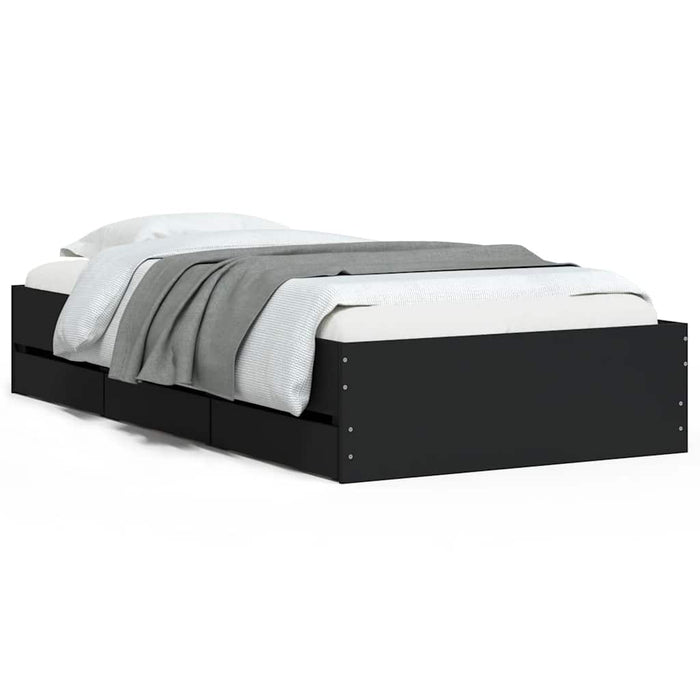 Cadru de pat cu sertare, negru, 90x190 cm, lemn prelucrat WALTI
