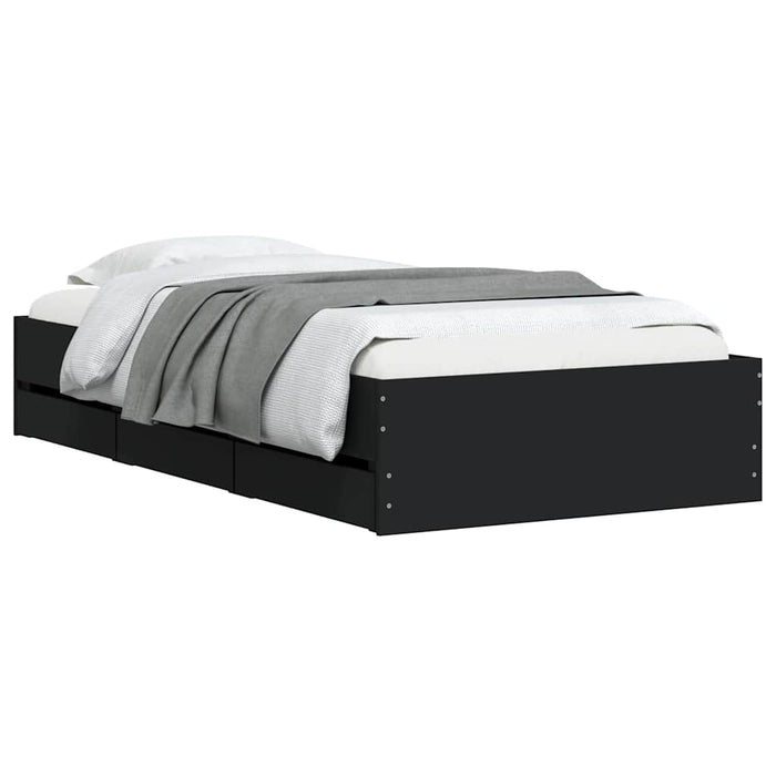 Cadru de pat cu sertare, negru, 90x190 cm, lemn prelucrat WALTI
