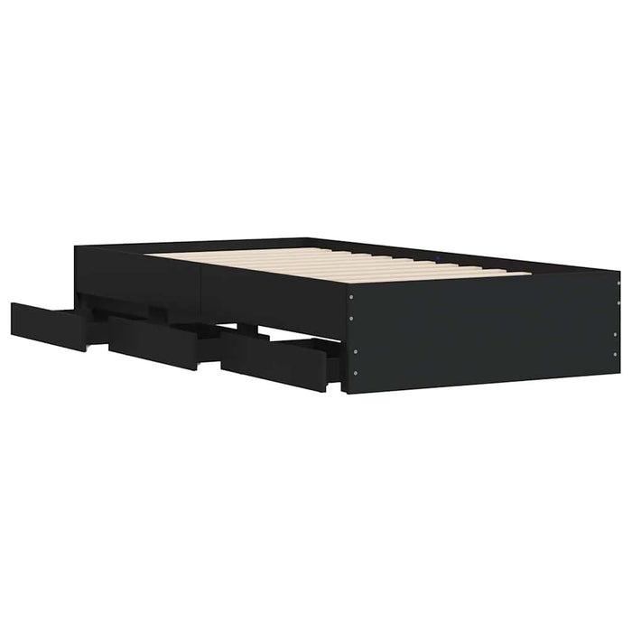 Cadru de pat cu sertare, negru, 90x190 cm, lemn prelucrat WALTI