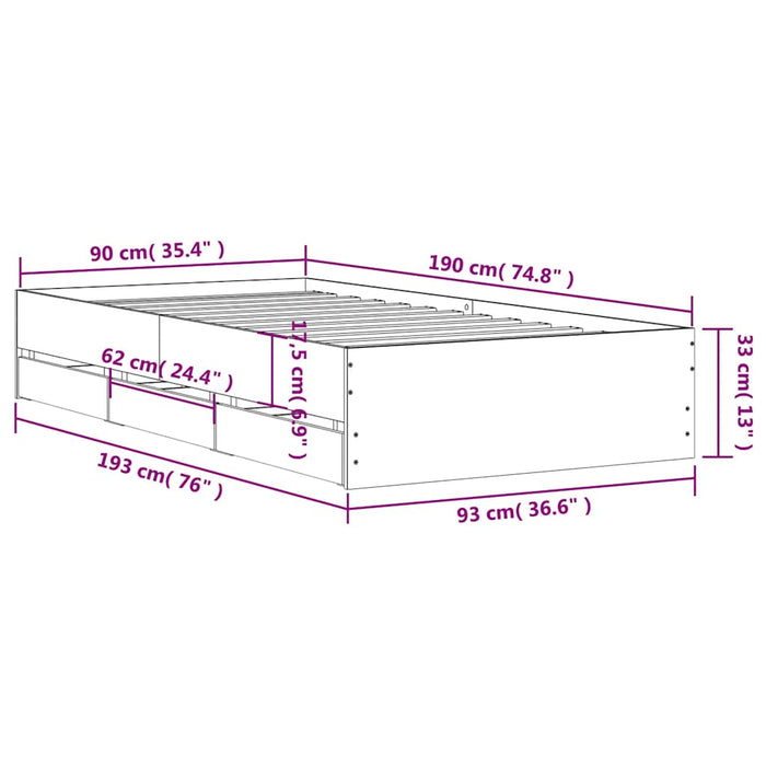 Cadru de pat cu sertare, negru, 90x190 cm, lemn prelucrat WALTI