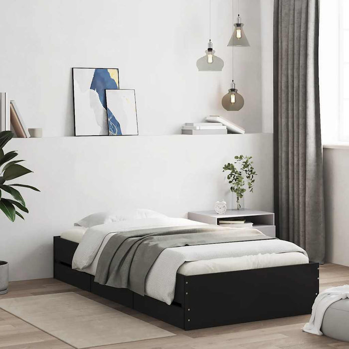 Cadru de pat cu sertare, negru, 90x190 cm, lemn prelucrat WALTI