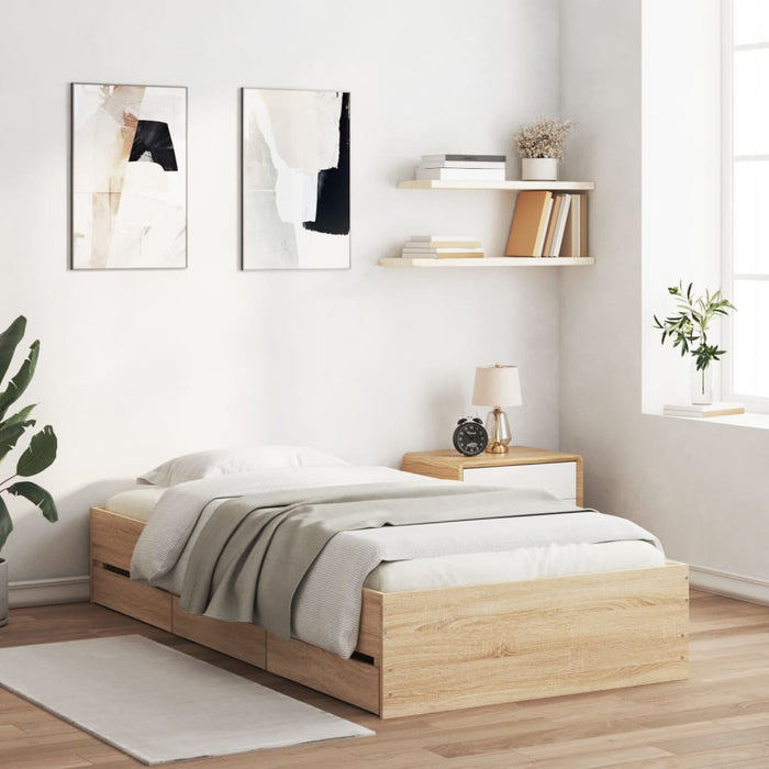 Cadru de pat cu sertare stejar sonoma 90x190 cm lemn prelucrat - WALTI WALTI
