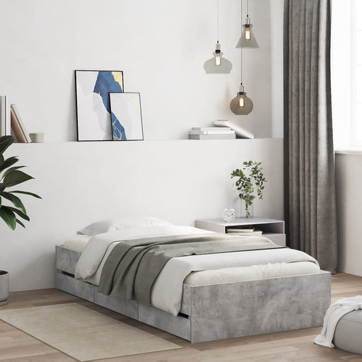 Cadru de pat cu sertare, gri beton, 90x190 cm, lemn prelucrat - WALTI WALTI