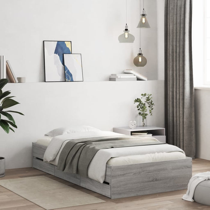 Cadru de pat cu sertare gri sonoma 90x190 cm lemn prelucrat WALTI