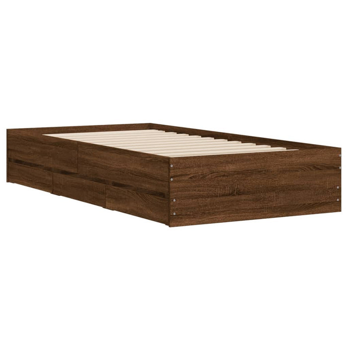 Cadru de pat cu sertare, stejar maro, 90x190 cm lemn prelucrat WALTI