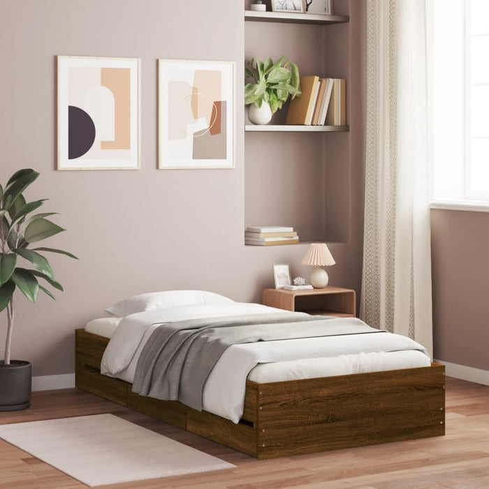 Cadru de pat cu sertare, stejar maro, 90x190 cm lemn prelucrat WALTI