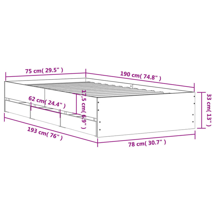 Cadru de pat cu sertare, alb, 75x190 cm, lemn prelucrat - WALTI WALTI