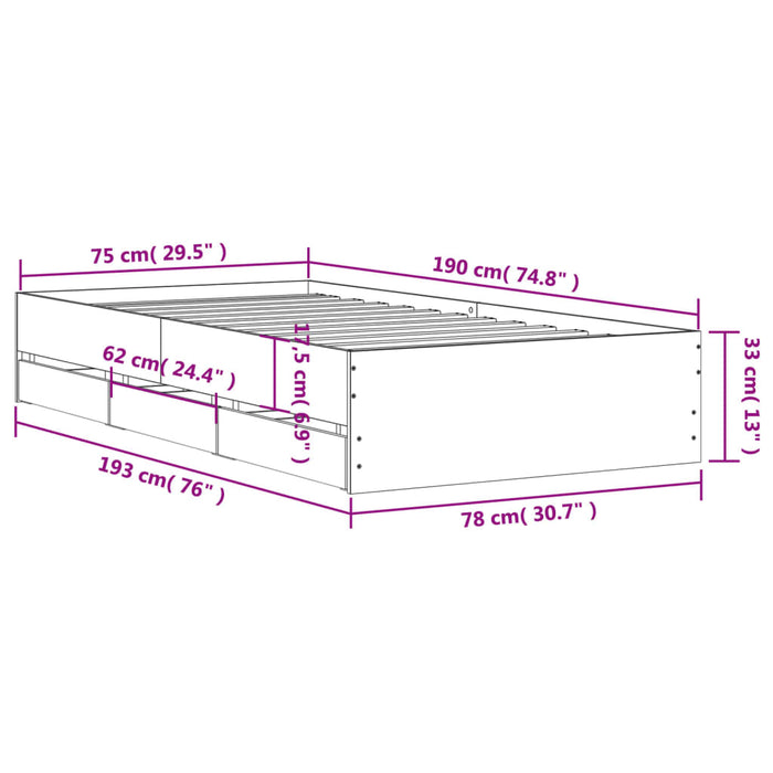 Cadru de pat cu sertare stejar fumuriu 75x190 cm lemn prelucrat - WALTI WALTI