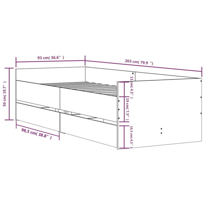 Cadru de pat cu sertare, gri beton, 90x200 cm - WALTI WALTI