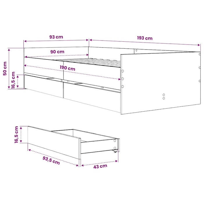 Cadru de pat cu sertare, gri beton, 90x190 cm - WALTI WALTI