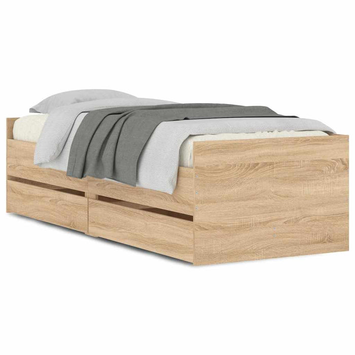 Cadru pat cu sertare, stejar sonoma, 75x190 cm, mic single WALTI