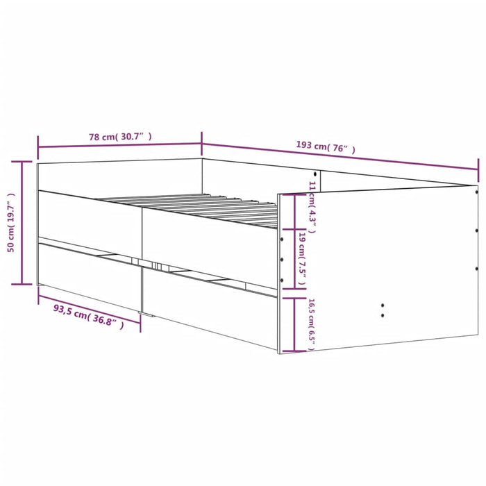 Cadru de pat cu sertare, gri beton, 75x190 cm, mic single - WALTI WALTI