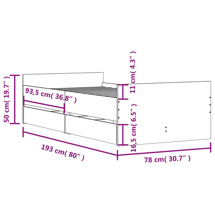 Cadru de pat cu sertare, sonoma gri, 75x190 cm, mic single - WALTI WALTI