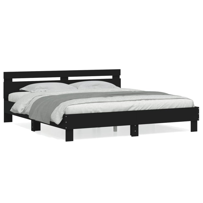 Cadru de pat cu tăblie 200x200 cm, negru, lemn prelucrat - WALTI WALTI