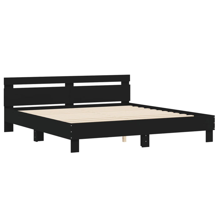Cadru de pat cu tăblie 200x200 cm, negru, lemn prelucrat - WALTI WALTI
