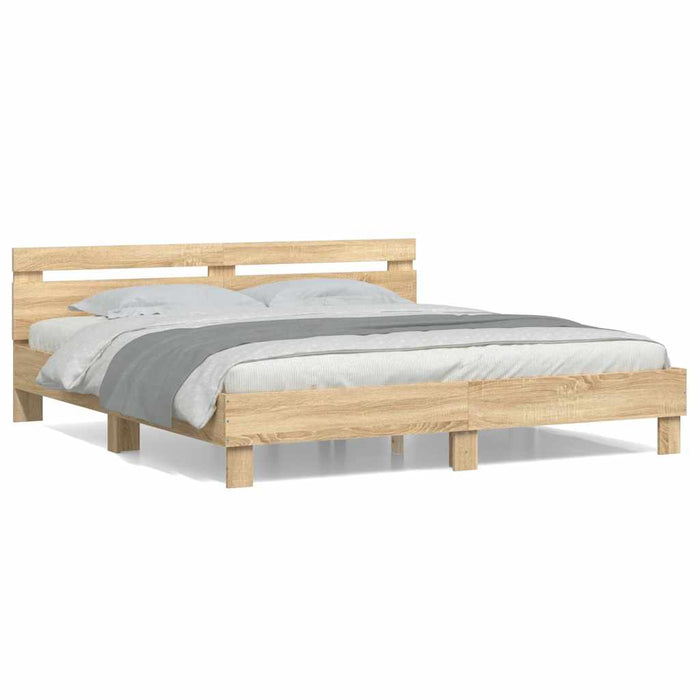 Cadru de pat cu tăblie stejar sonoma 200x200 cm lemn prelucrat - WALTI WALTI