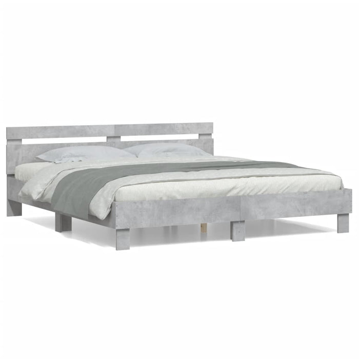 Cadru de pat cu tăblie gri beton 200x200 cm lemn prelucrat - WALTI WALTI