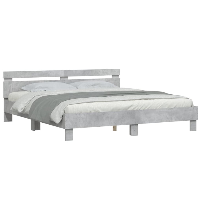 Cadru de pat cu tăblie gri beton 200x200 cm lemn prelucrat - WALTI WALTI