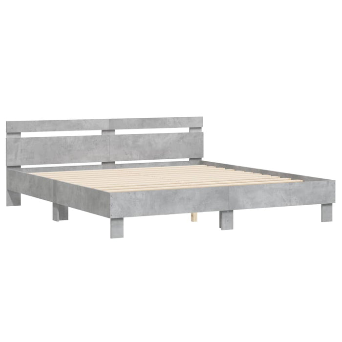 Cadru de pat cu tăblie gri beton 200x200 cm lemn prelucrat - WALTI WALTI
