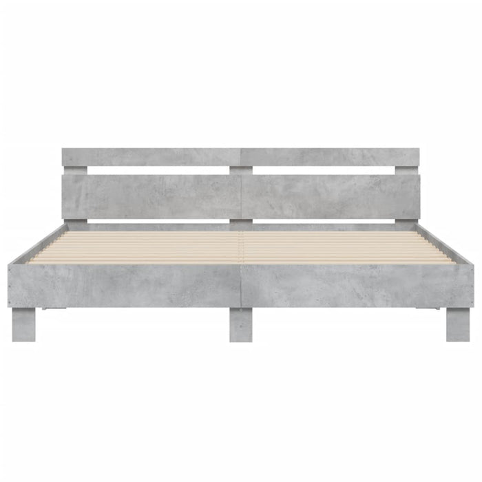 Cadru de pat cu tăblie gri beton 200x200 cm lemn prelucrat - WALTI WALTI
