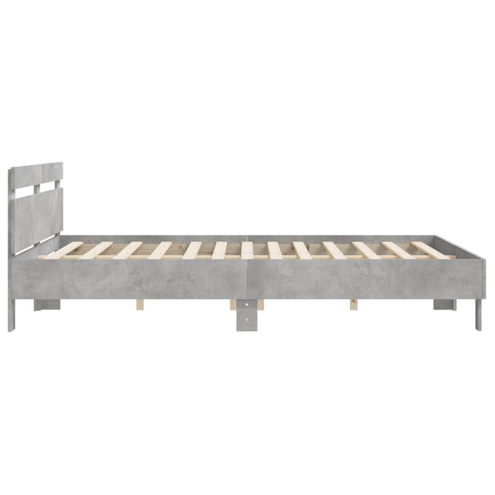 Cadru de pat cu tăblie gri beton 200x200 cm lemn prelucrat - WALTI WALTI