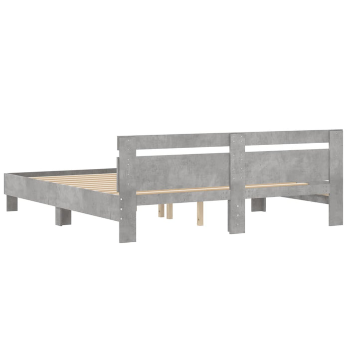 Cadru de pat cu tăblie gri beton 200x200 cm lemn prelucrat - WALTI WALTI