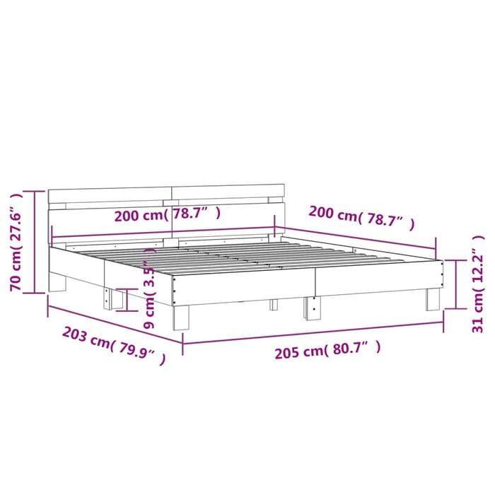 Cadru de pat cu tăblie gri beton 200x200 cm lemn prelucrat - WALTI WALTI