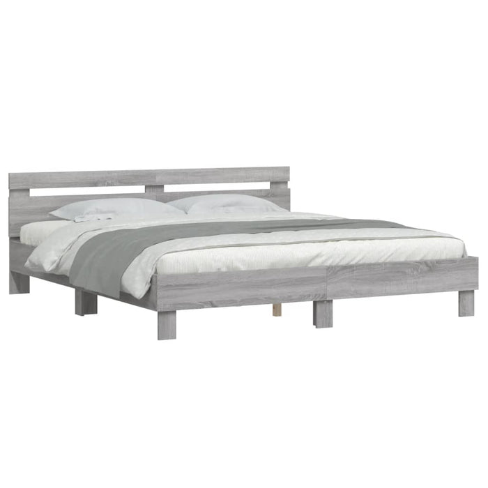 Cadru de pat cu tăblie gri sonoma 200x200 cm lemn prelucrat - WALTI WALTI