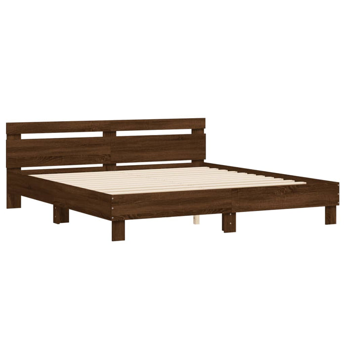 Cadru de pat cu tăblie stejar maro 200x200 cm lemn prelucrat - WALTI WALTI