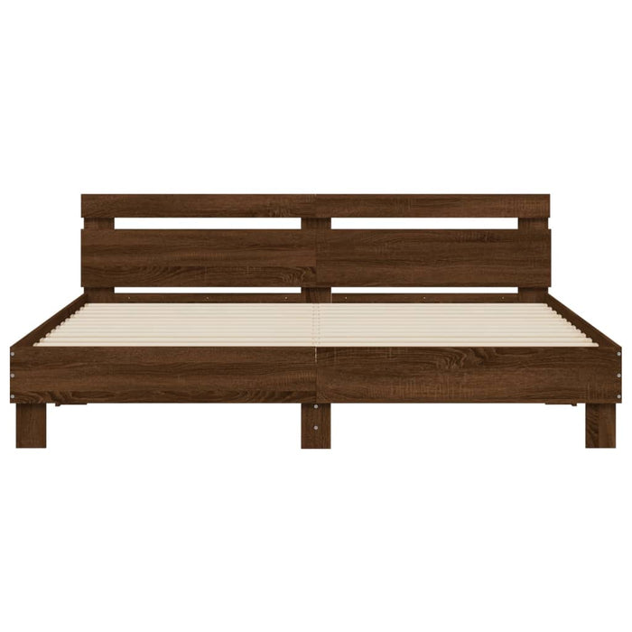 Cadru de pat cu tăblie stejar maro 200x200 cm lemn prelucrat - WALTI WALTI