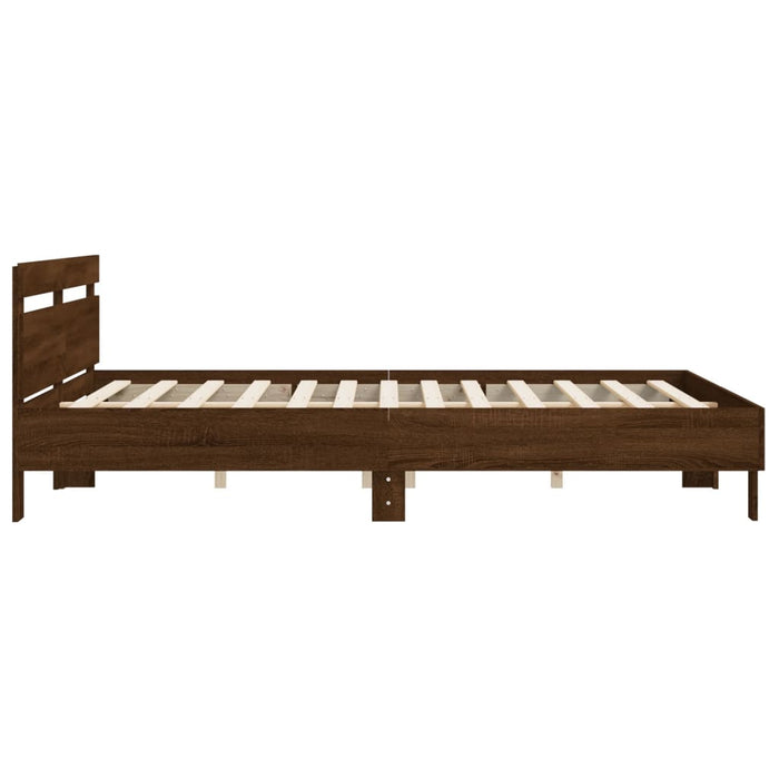 Cadru de pat cu tăblie stejar maro 200x200 cm lemn prelucrat - WALTI WALTI