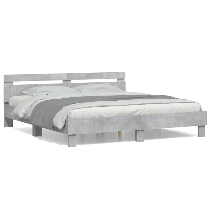 Cadru de pat cu tăblie gri beton 180x200 cm lemn prelucrat - WALTI WALTI