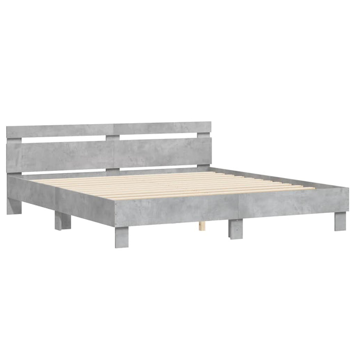 Cadru de pat cu tăblie gri beton 180x200 cm lemn prelucrat - WALTI WALTI