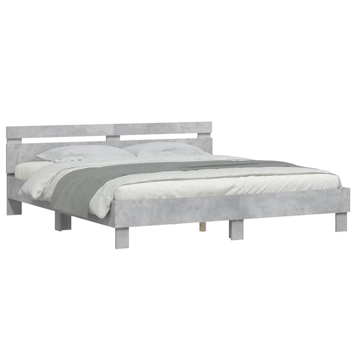 Cadru de pat cu tăblie gri beton 180x200 cm lemn prelucrat - WALTI WALTI