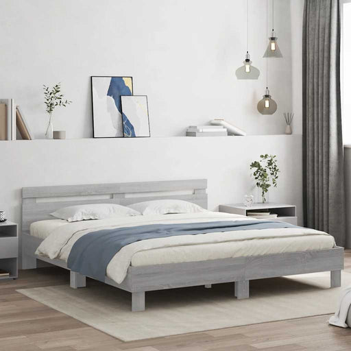 Cadru de pat cu tăblie gri sonoma 180x200 cm lemn prelucrat - WALTI WALTI
