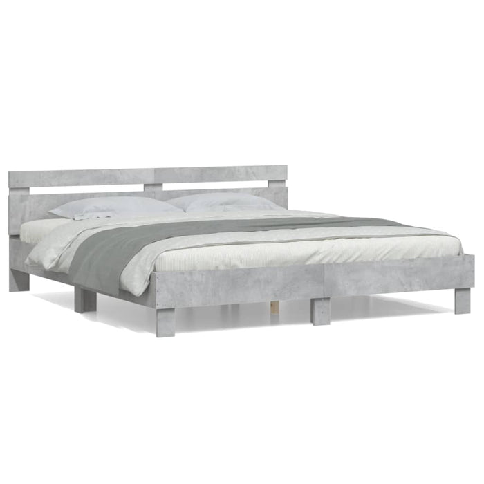 Cadru de pat cu tăblie gri beton 160x200 cm lemn prelucrat - WALTI WALTI
