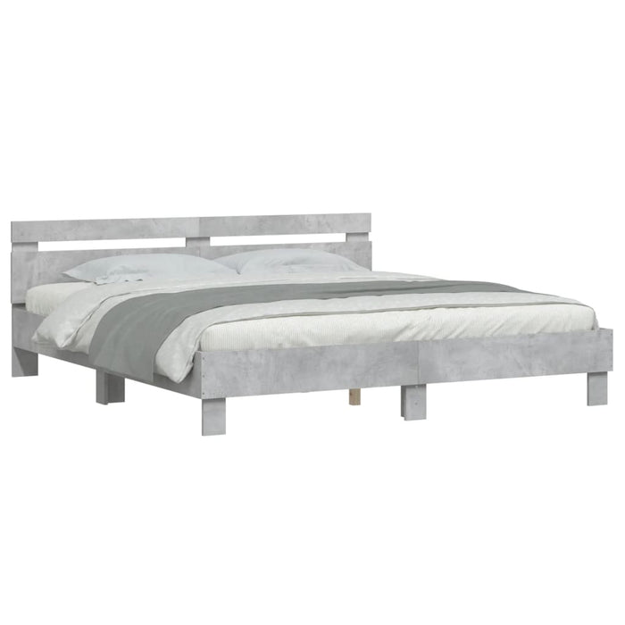 Cadru de pat cu tăblie gri beton 160x200 cm lemn prelucrat - WALTI WALTI