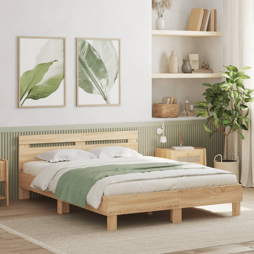 Cadru de pat cu tăblie stejar sonoma 150x200 cm lemn prelucrat - WALTI WALTI