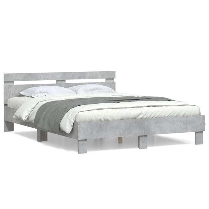 Cadru de pat cu tăblie gri beton 150x200 cm lemn prelucrat - WALTI WALTI
