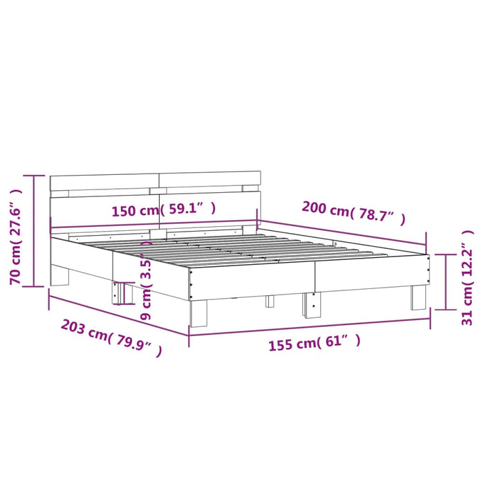 Cadru de pat cu tăblie stejar fumuriu 150x200 cm lemn prelucrat WALTI