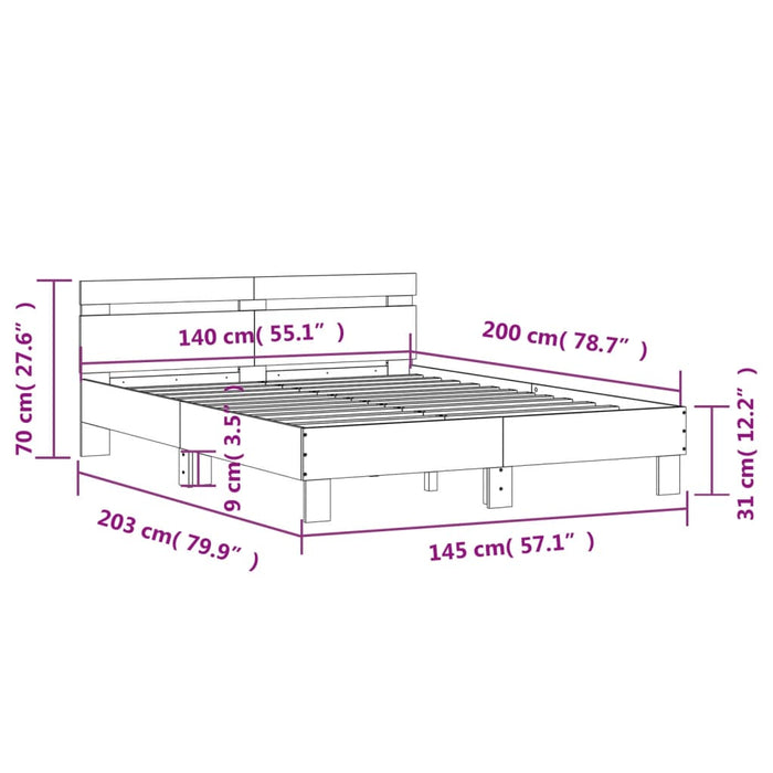 Cadru de pat cu tăblie stejar sonoma 140x200 cm lemn prelucrat - WALTI WALTI