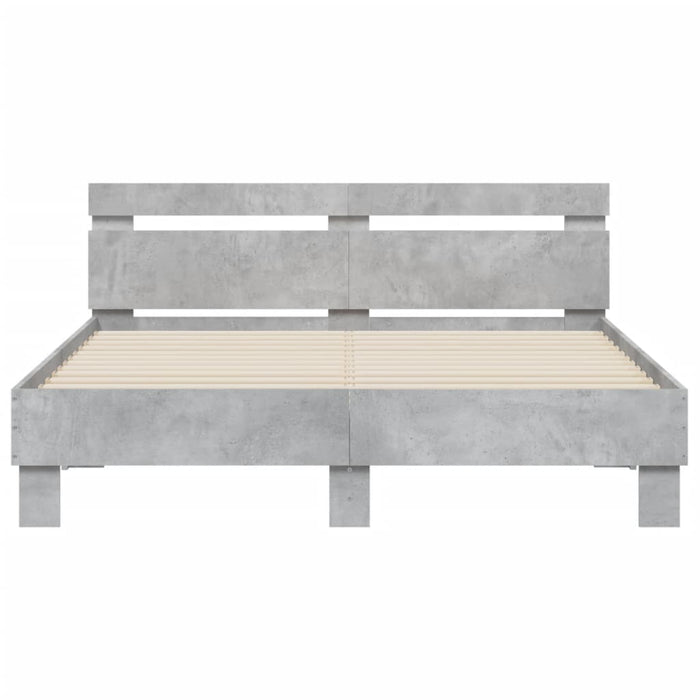 Cadru de pat cu tăblie gri beton 140x200 cm lemn prelucrat - WALTI WALTI
