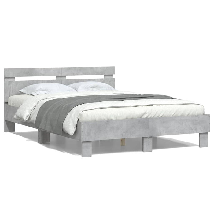 Cadru de pat cu tăblie gri beton 120x200 cm lemn prelucrat - WALTI WALTI