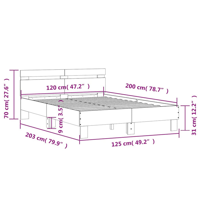 Cadru de pat cu tăblie gri beton 120x200 cm lemn prelucrat - WALTI WALTI