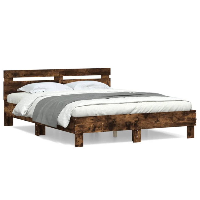 Cadru de pat cu tăblie stejar fumuriu 140x190 cm lemn prelucrat WALTI