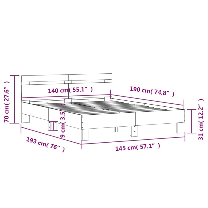 Cadru de pat cu tăblie stejar fumuriu 140x190 cm lemn prelucrat WALTI